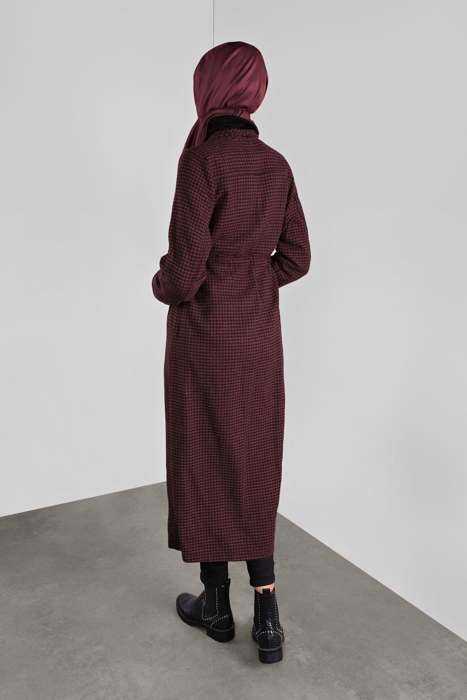 Tesettür giyim BORDO PAMUKLU KAZAYAĞI KABAN 0855 