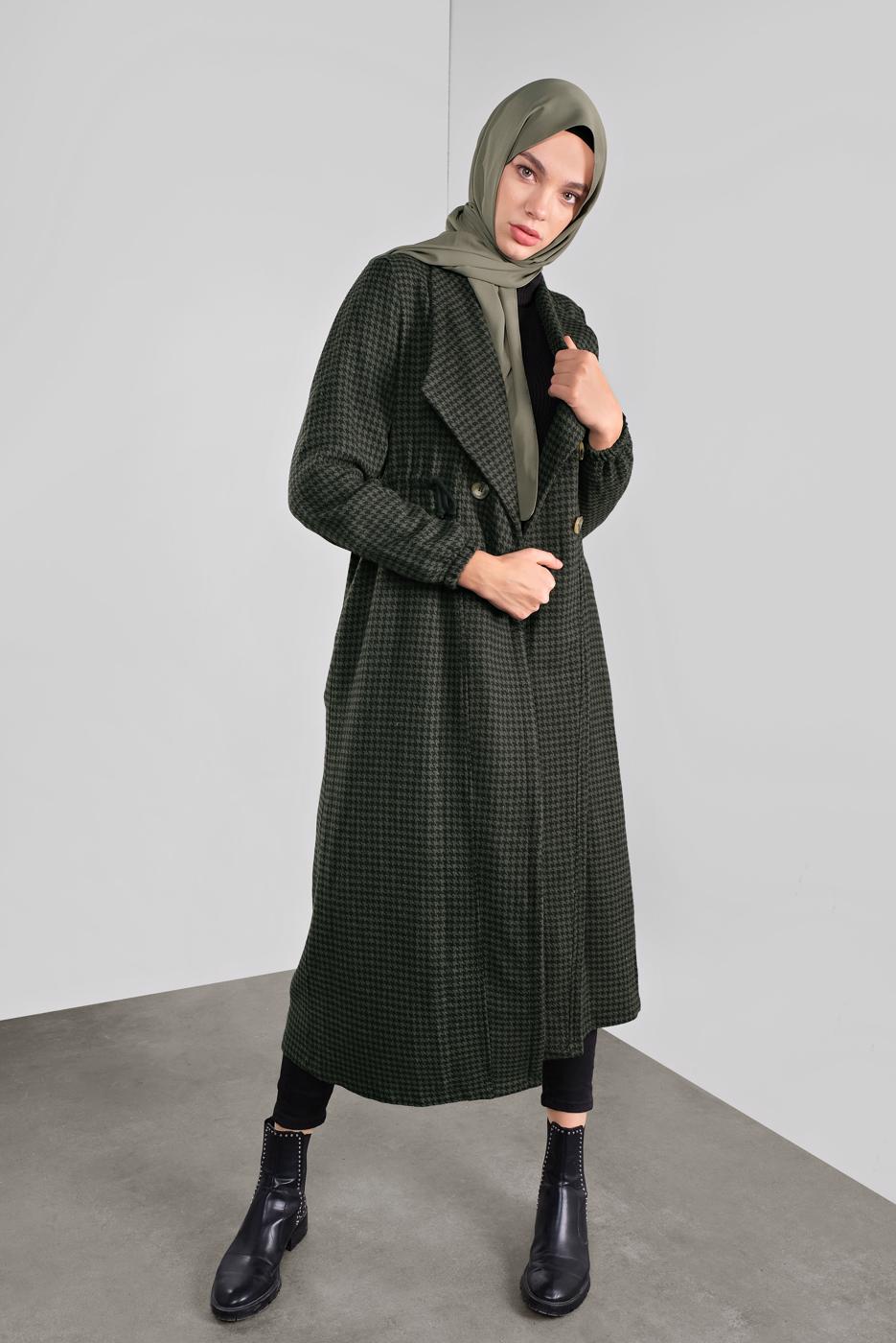 Tesettür giyim HAKİ PAMUKLU KAZAYAĞI KABAN 0855 