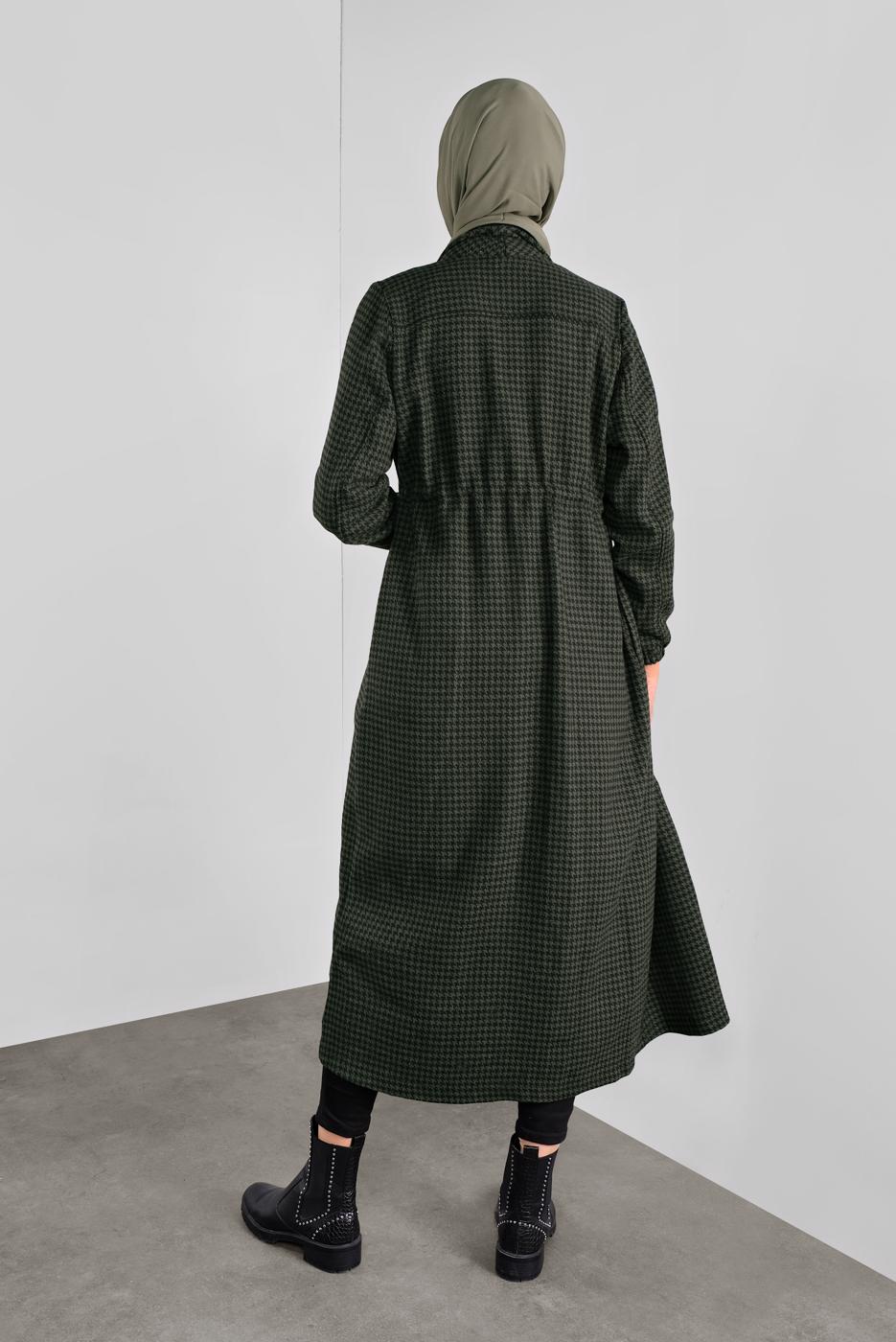 Tesettür giyim HAKİ PAMUKLU KAZAYAĞI KABAN 0855 