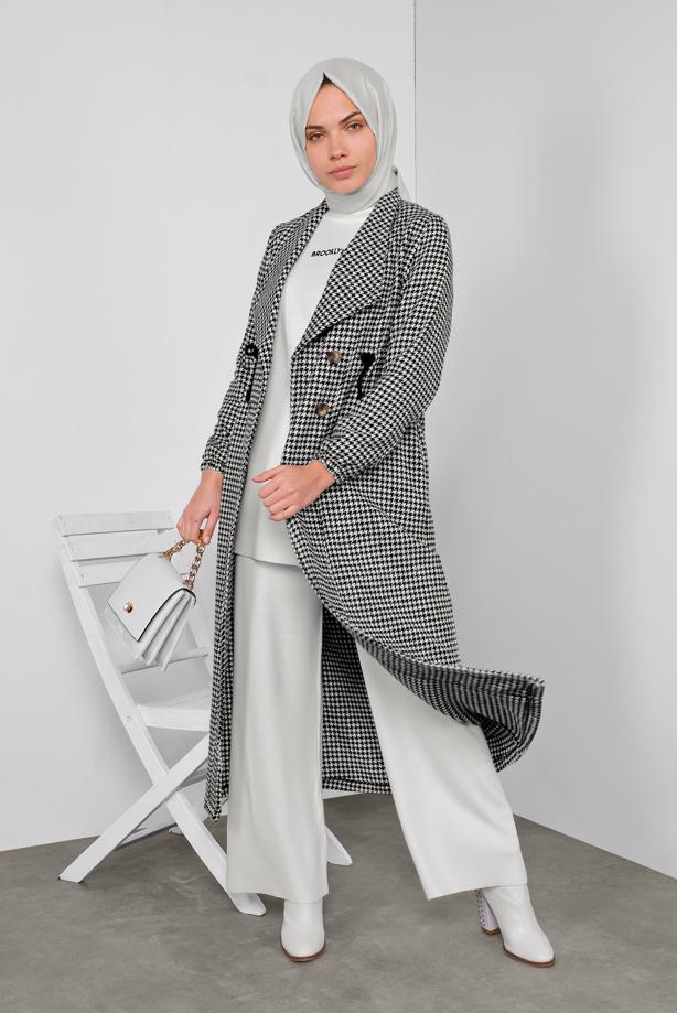 Hijab clothing  COTTON HOUNDSTOOTH COAT 0855  - TRENDTESETTÜR