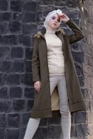 Tesettür giyim HAKİ KÜRKLÜ KAPÜŞONLU KABAN 2004