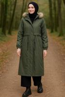 Hijab clothing KHAKI HOODED COAT T 2104