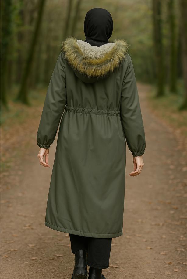 Tesettür giyim  KAPÜŞONLU KABAN T 2104 - TRENDTESETTÜR