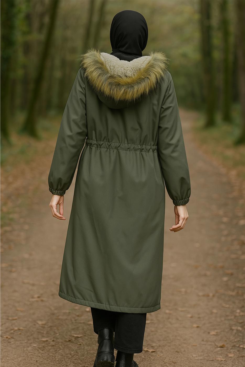 Hijab clothing KHAKI HOODED COAT T 2104