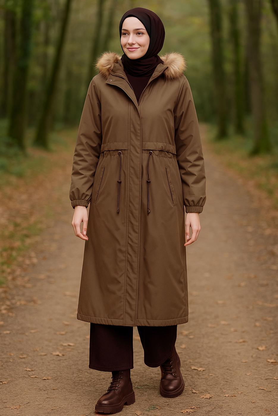 Vêtements hijab BRUN MANTEAU À CAPUCHE T 2104