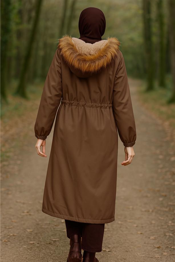 Tesettür giyim  KAPÜŞONLU KABAN T 2104 - TRENDTESETTÜR