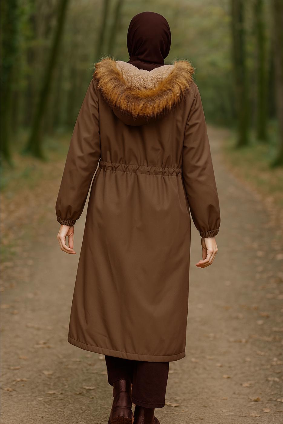 Vêtements hijab BRUN MANTEAU À CAPUCHE T 2104