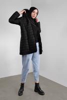 Hijab clothing BLACK HOODED PUFFER COAT 3001
