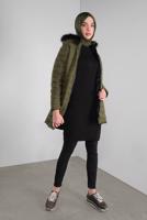 Hijab clothing KHAKI HOODED PUFFER COAT 3001