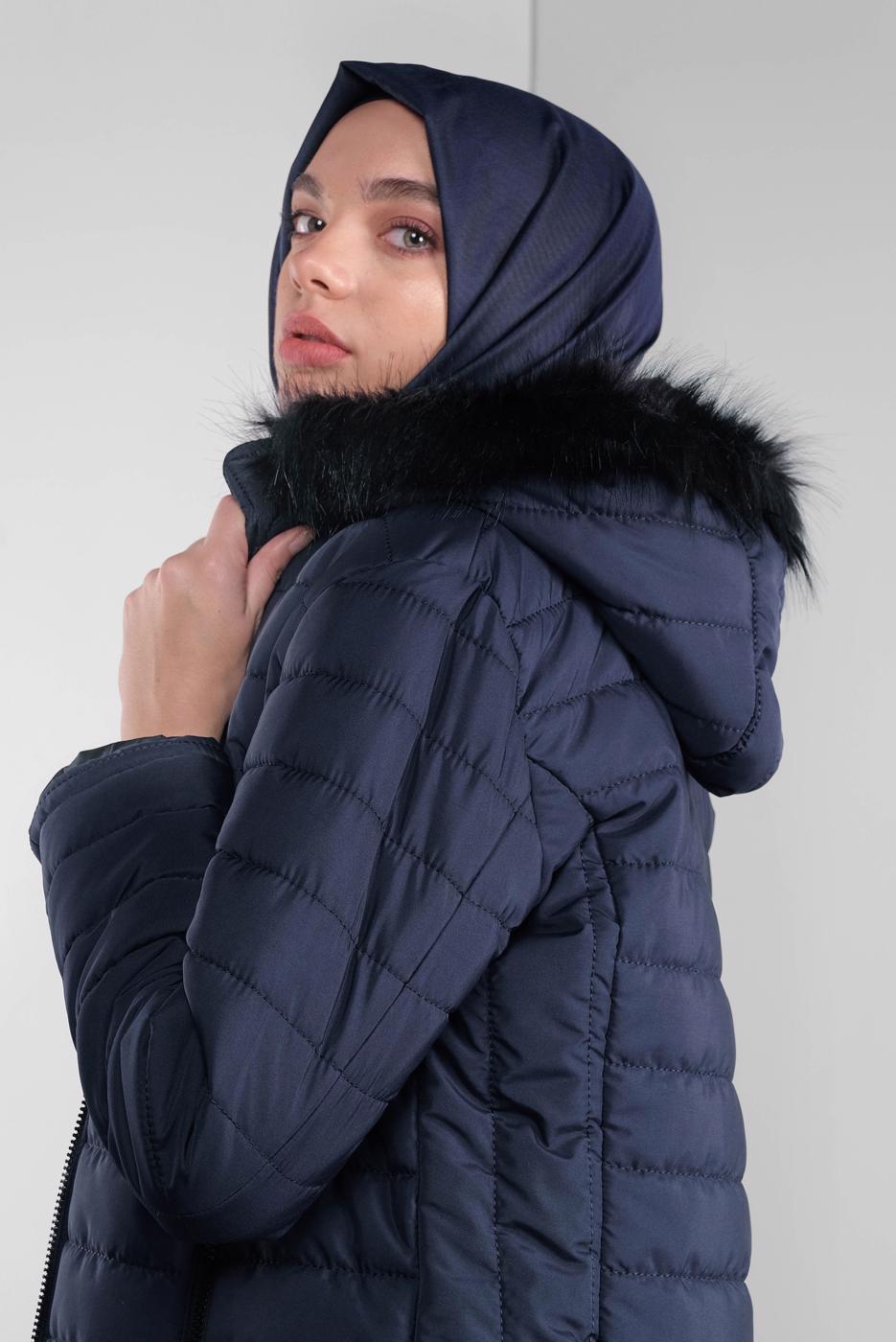 Vêtements hijab BLEU MARINE CABAN RÉMBOURRÉ À CAPUCHE 3001 