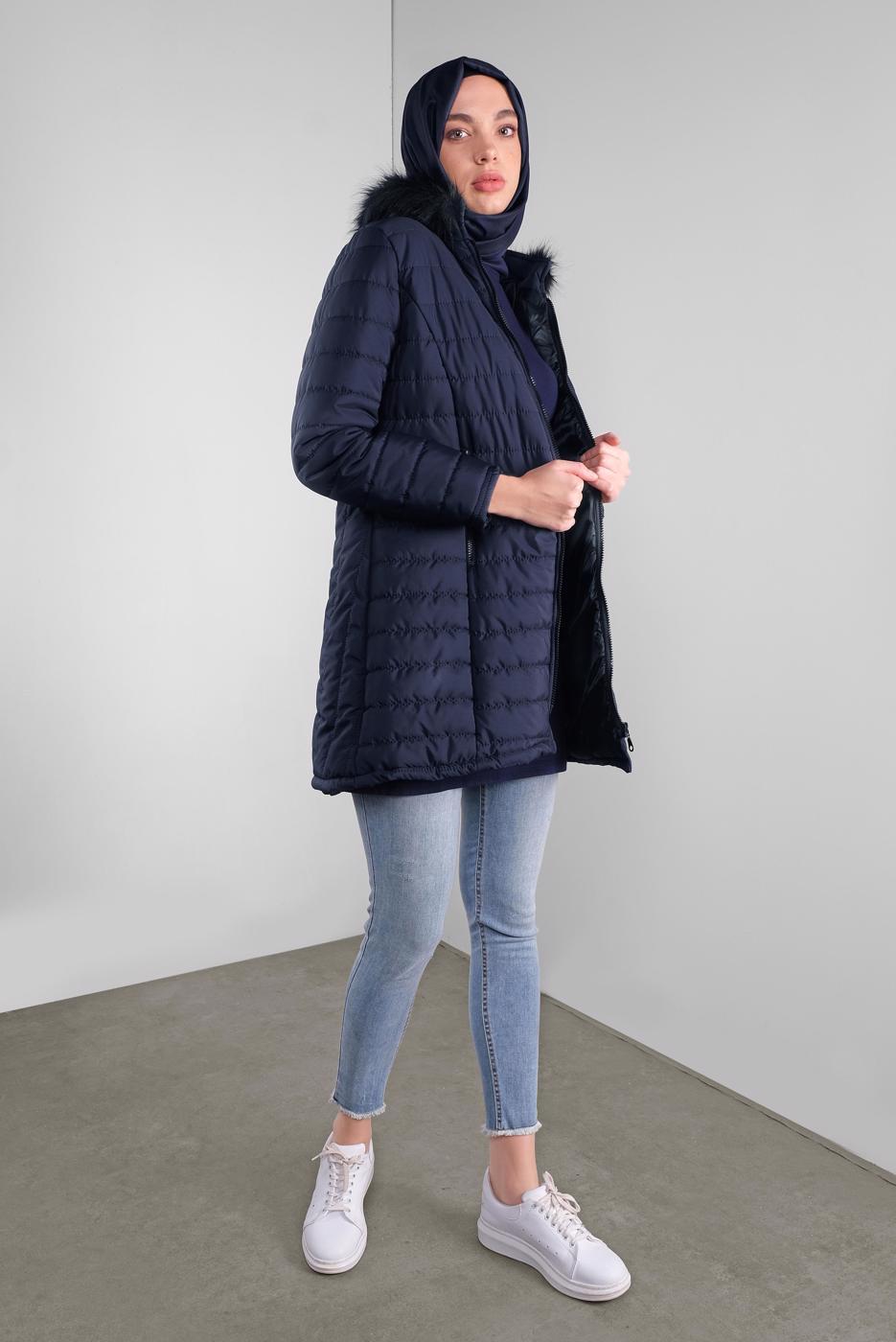 Vêtements hijab BLEU MARINE CABAN RÉMBOURRÉ À CAPUCHE 3001 