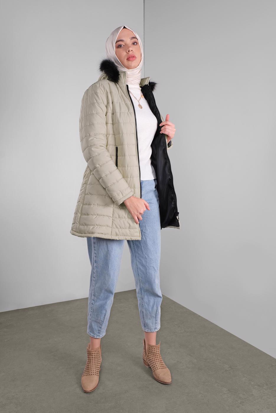 Vêtements hijab BEIGE CABAN RÉMBOURRÉ À CAPUCHE 3001 