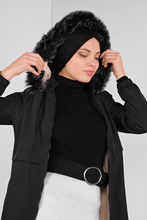 Vêtements hijab  FAUX-FUR-TRIM HOODED COAT 3004 - TRENDTESETTÜR