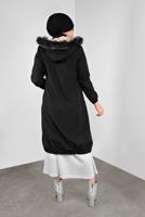 Tesettür giyim SİYAH KÜRKLÜ KAPÜŞONLU KABAN  3004 