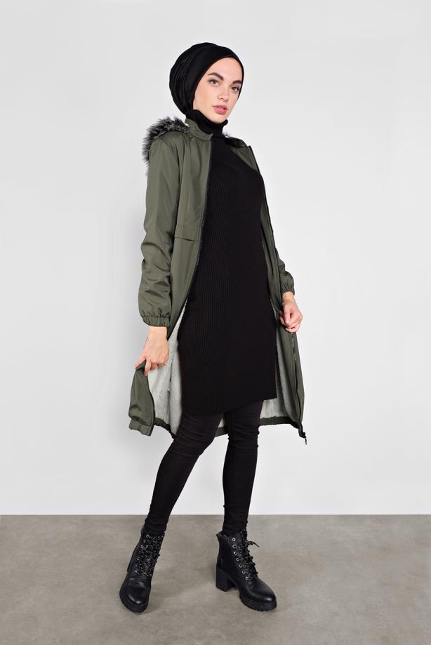 Vêtements hijab  FAUX-FUR-TRIM HOODED COAT 3004 - TRENDTESETTÜR