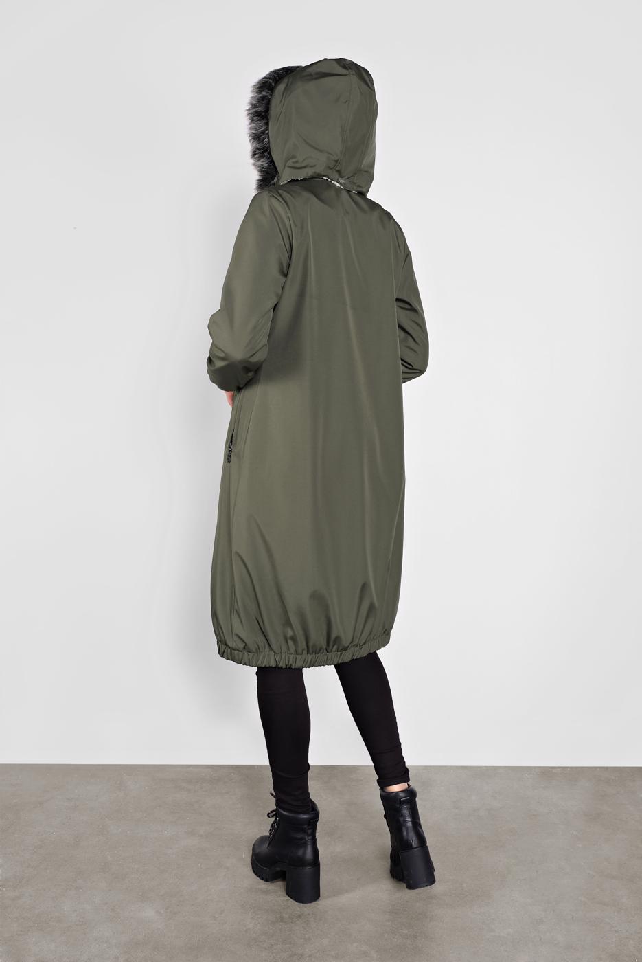 Hijab clothing KHAKI FAUX-FUR-TRIM HOODED COAT 3004