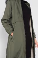 Tesettür giyim HAKİ KÜRKLÜ KAPÜŞONLU KABAN  3004