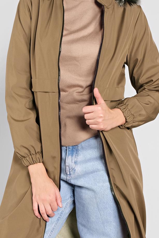 Tesettür giyim  KÜRKLÜ KAPÜŞONLU KABAN  3004  - TRENDTESETTÜR