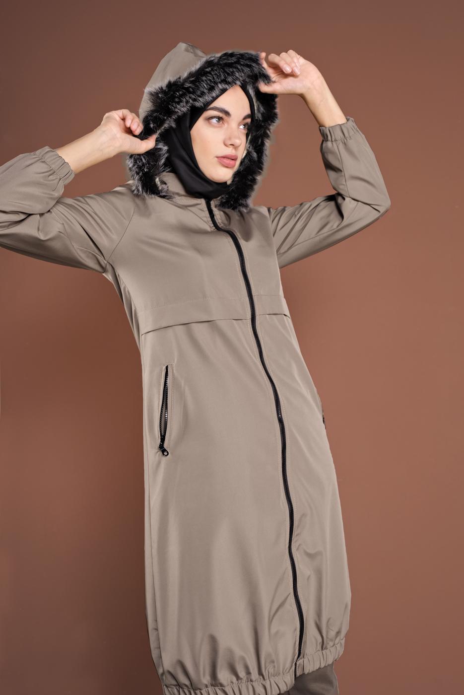 Vêtements hijab VISON CABAN À CAPUCHE EN FOURRURE 3004 