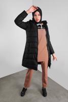 Vêtements hijab NOIR MANTEAU ZIPPÉ À REMBOURRÉ À CAPUCHE 4001 