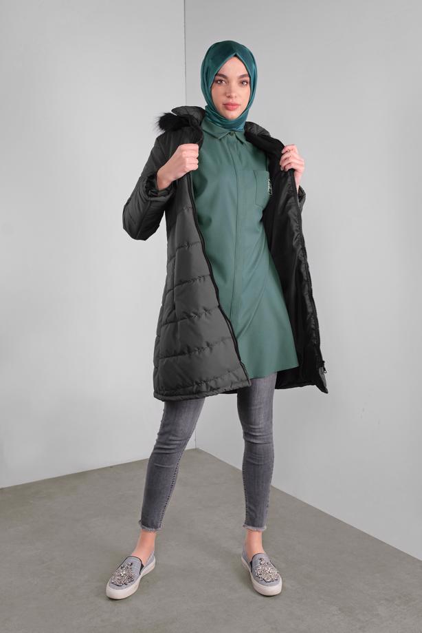 Vêtements hijab  ZIPPED HOODED PUFFER COAT 4001 - TRENDTESETTÜR