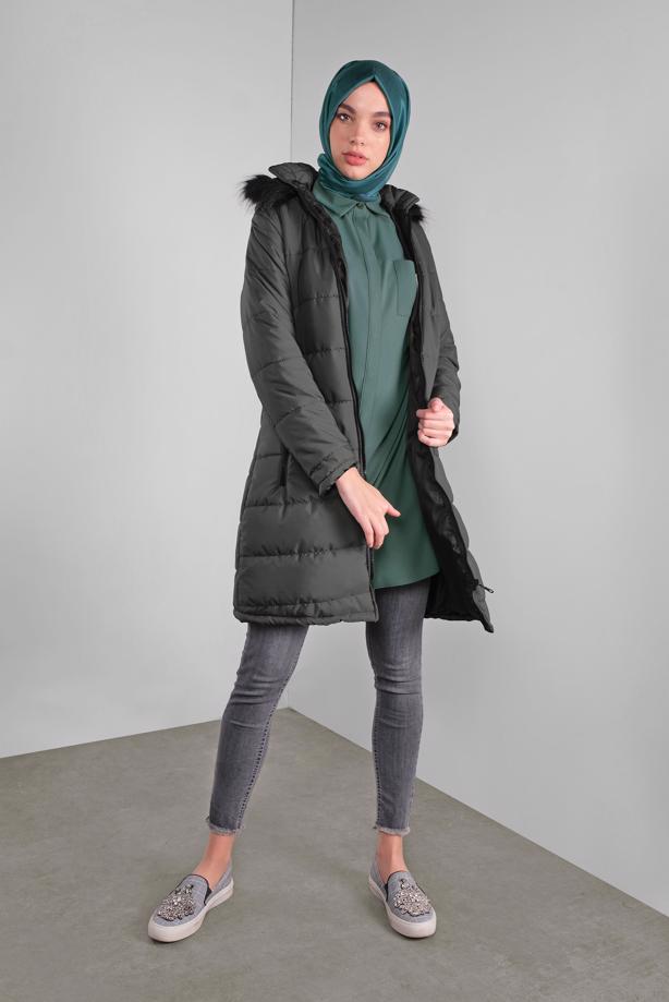 Vêtements hijab  ZIPPED HOODED PUFFER COAT 4001 - TRENDTESETTÜR