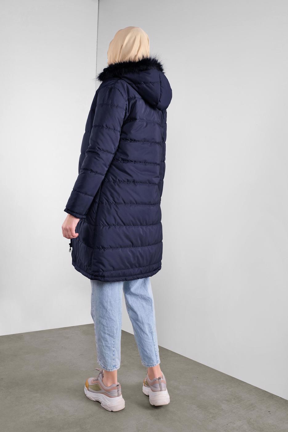 Vêtements hijab BLEU MARINE MANTEAU ZIPPÉ À REMBOURRÉ À CAPUCHE 4001 