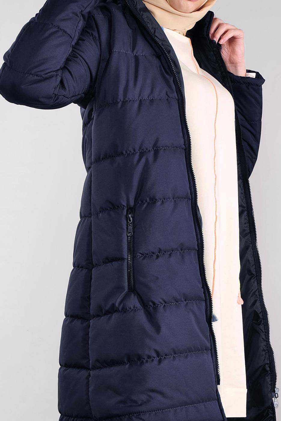 Vêtements hijab BLEU MARINE MANTEAU ZIPPÉ À REMBOURRÉ À CAPUCHE 4001 