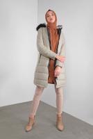 Hijab clothing BEIGE ZIPPED HOODED PUFFER COAT 4001