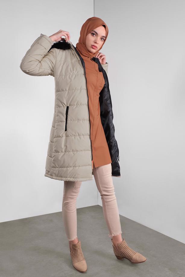 Vêtements hijab  ZIPPED HOODED PUFFER COAT 4001 - TRENDTESETTÜR