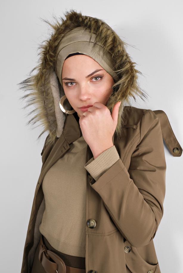 Vêtements hijab  FUR DETAILED PLUSH-LINED COAT 6104  - TRENDTESETTÜR