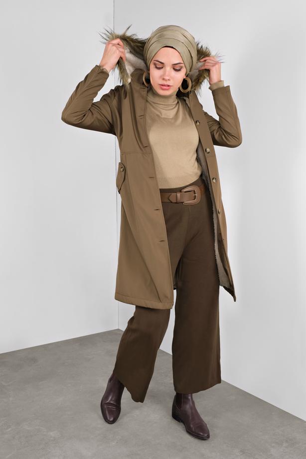 Vêtements hijab  FUR DETAILED PLUSH-LINED COAT 6104  - TRENDTESETTÜR
