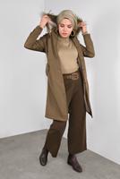 Tesettür giyim KAHVE KÜRK DETAYLI PELUŞ ASTARLI KABAN 6104 