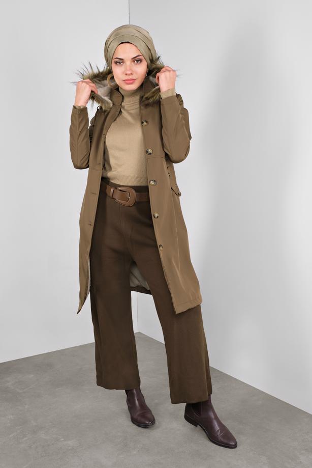 Vêtements hijab  FUR DETAILED PLUSH-LINED COAT 6104  - TRENDTESETTÜR