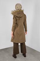 Tesettür giyim KAHVE KÜRK DETAYLI PELUŞ ASTARLI KABAN 6104 