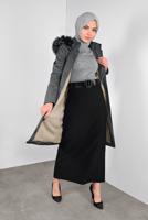 Hijab clothing GREY FUR DETAILED PLUSH-LINED COAT 6104 