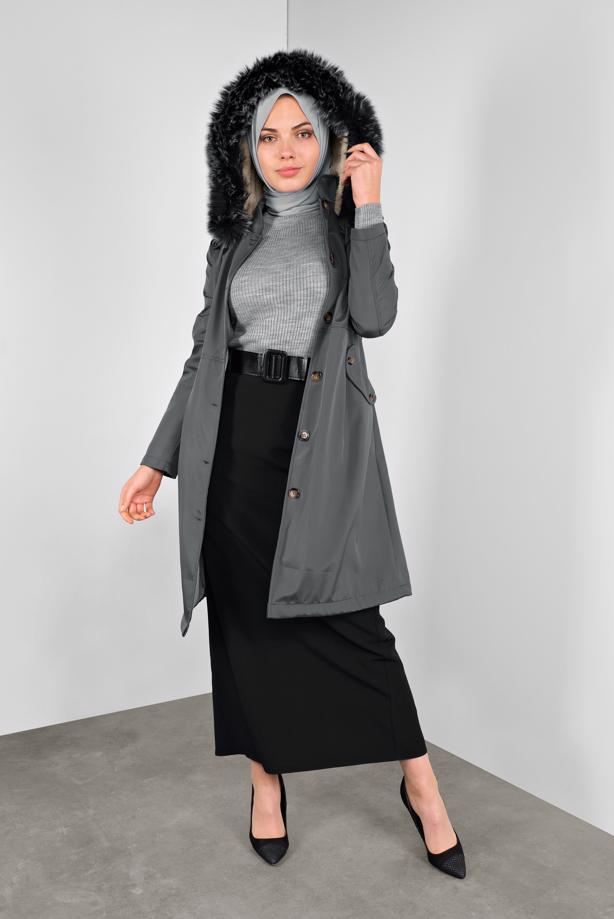 Vêtements hijab  FUR DETAILED PLUSH-LINED COAT 6104  - TRENDTESETTÜR