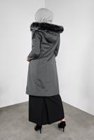 Hijab clothing GREY FUR DETAILED PLUSH-LINED COAT 6104 