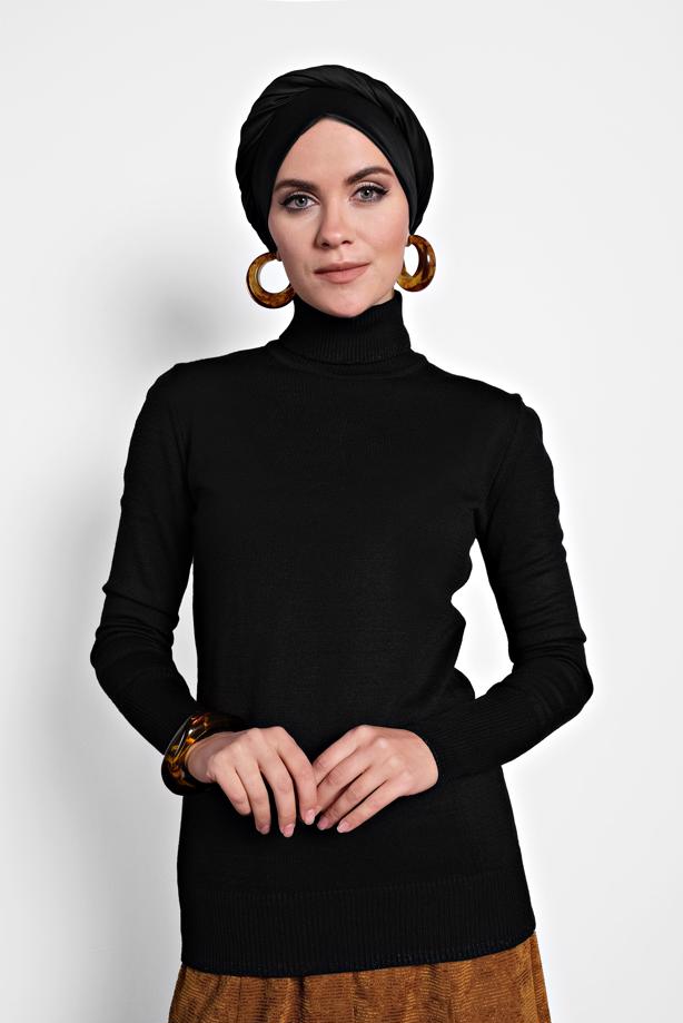 Tesettür giyim SİYAH ALVİNA BOĞAZLI KAZAK 40073  - TRENDTESETTÜR