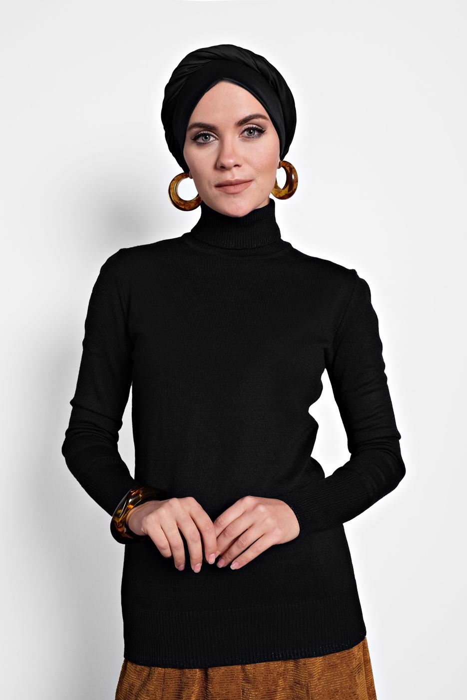 Tesettür giyim SİYAH ALVİNA BOĞAZLI KAZAK 40073 