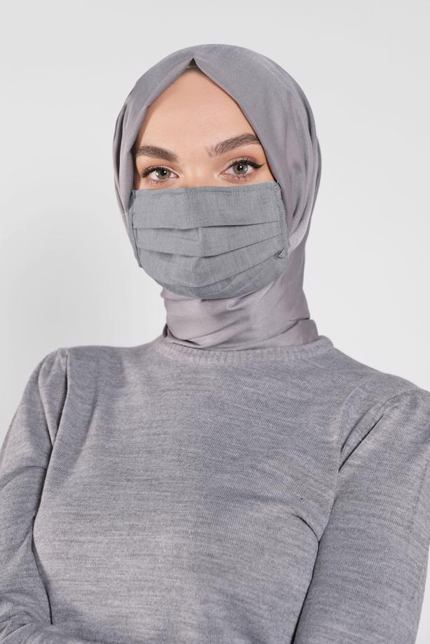 Hijab clothing GREY 8000 ALVİNA PAMUKLU MASKE - TRENDTESETTÜR