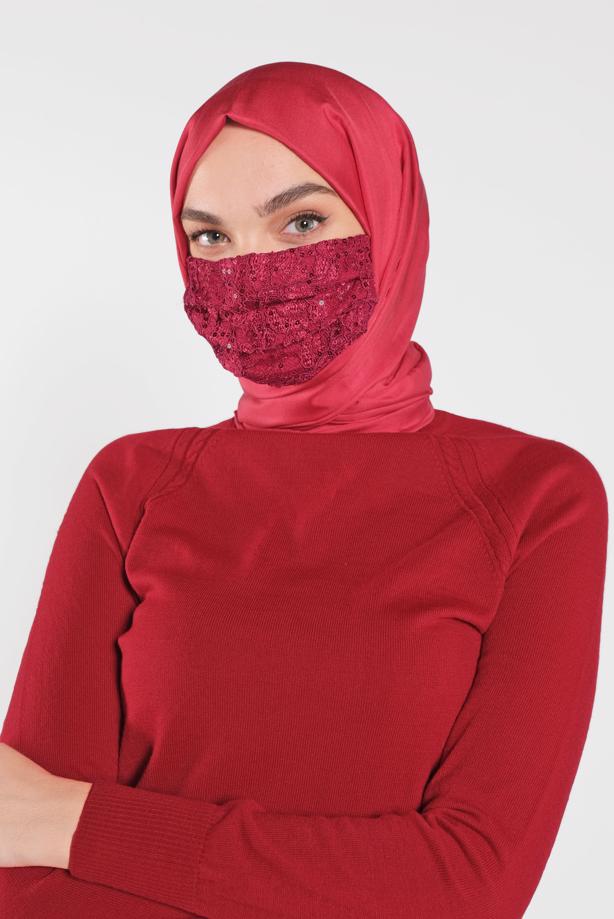 Hijab clothing RED 8004 ALVİNA PULLU MASKE - TRENDTESETTÜR
