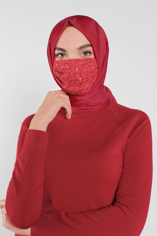 Vêtements hijab ROUGE 8004 ALVİNA PULLU MASKE - TRENDTESETTÜR