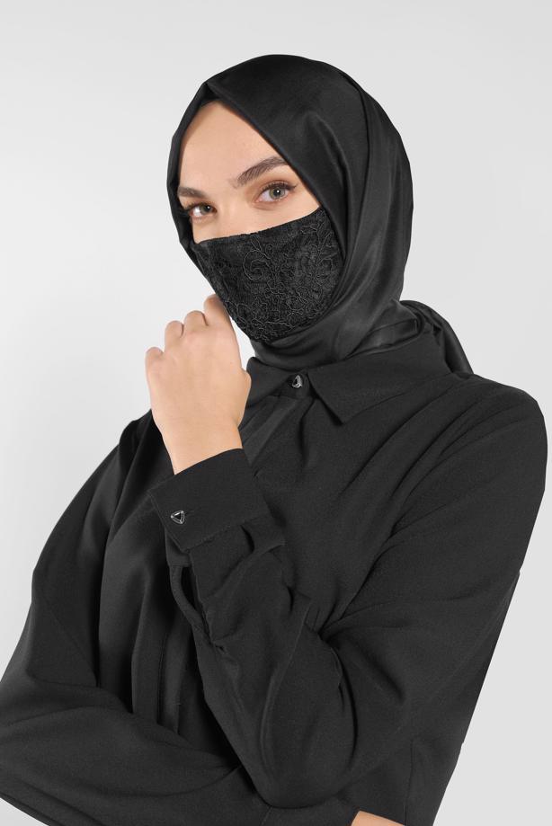 Hijab clothing BLACK ALVINA LACY MASK 8001  - TRENDTESETTÜR