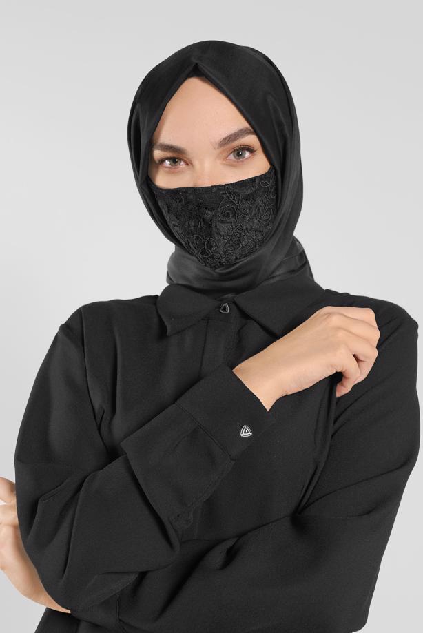 Vêtements hijab NOIR ALVINA MASQUE EN DENTELLE 8001  - TRENDTESETTÜR