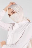 Tesettür giyim KREM ALVİNA DANTEL DETAYLI MASKE 8001 