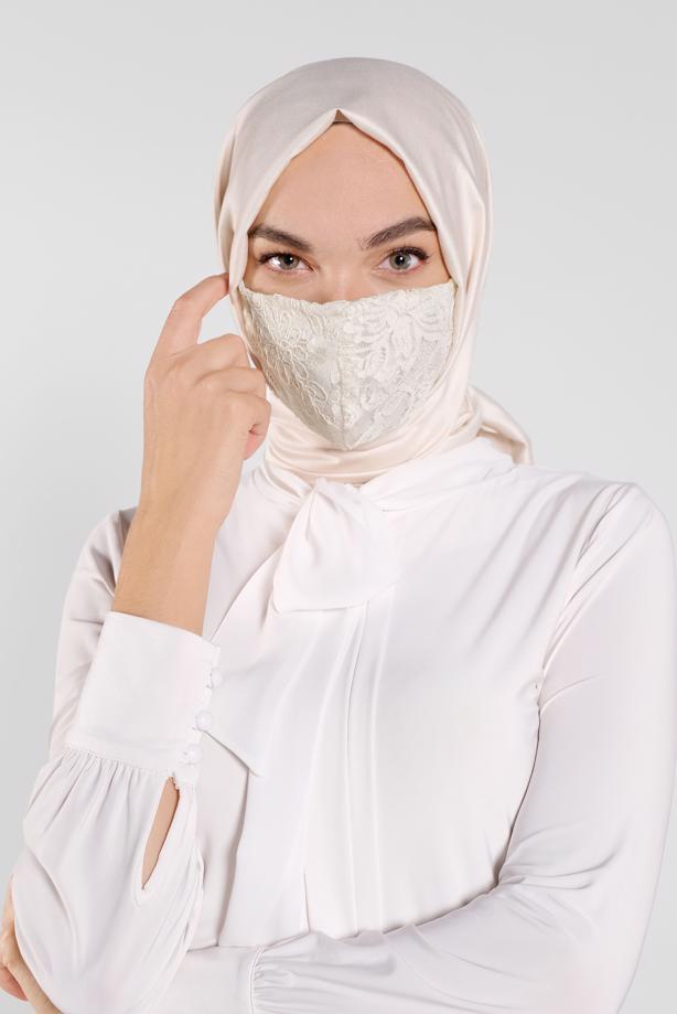 Vêtements hijab CRÈME ALVINA MASQUE EN DENTELLE 8001  - TRENDTESETTÜR