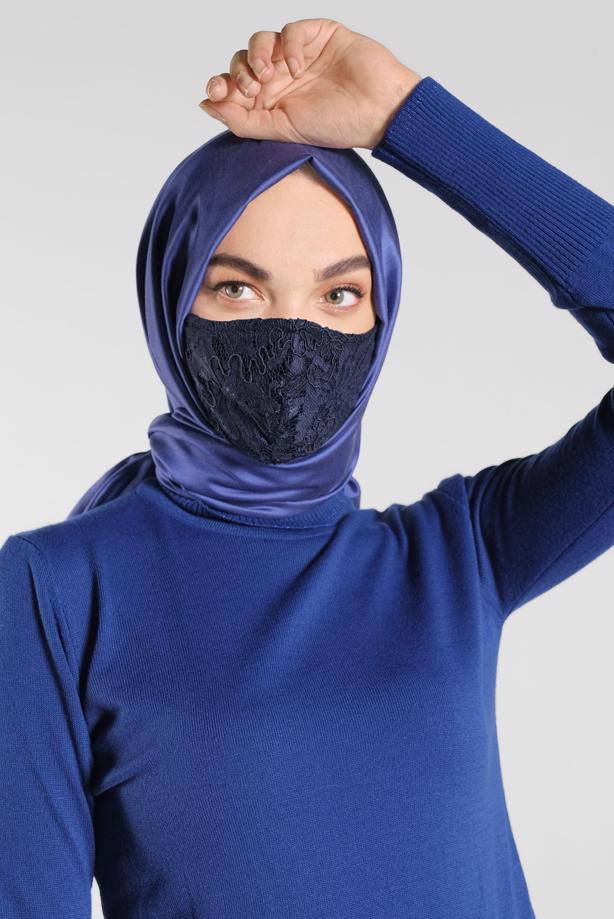 Vêtements hijab BLEU MARINE ALVINA MASQUE EN DENTELLE 8001  - TRENDTESETTÜR