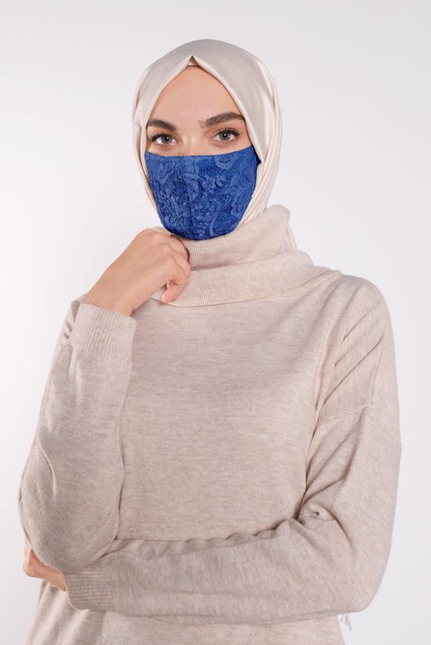 Hijab clothing NAVY BLUE ALVINA LACY MASK 8001  - TRENDTESETTÜR