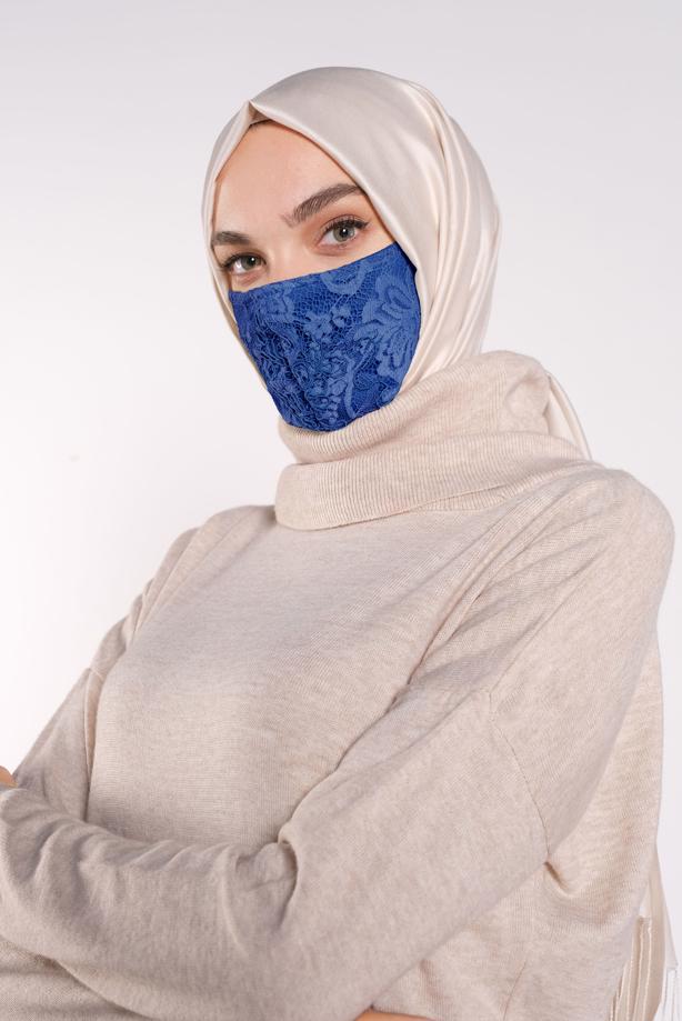 Hijab clothing NAVY BLUE ALVINA LACY MASK 8001  - TRENDTESETTÜR